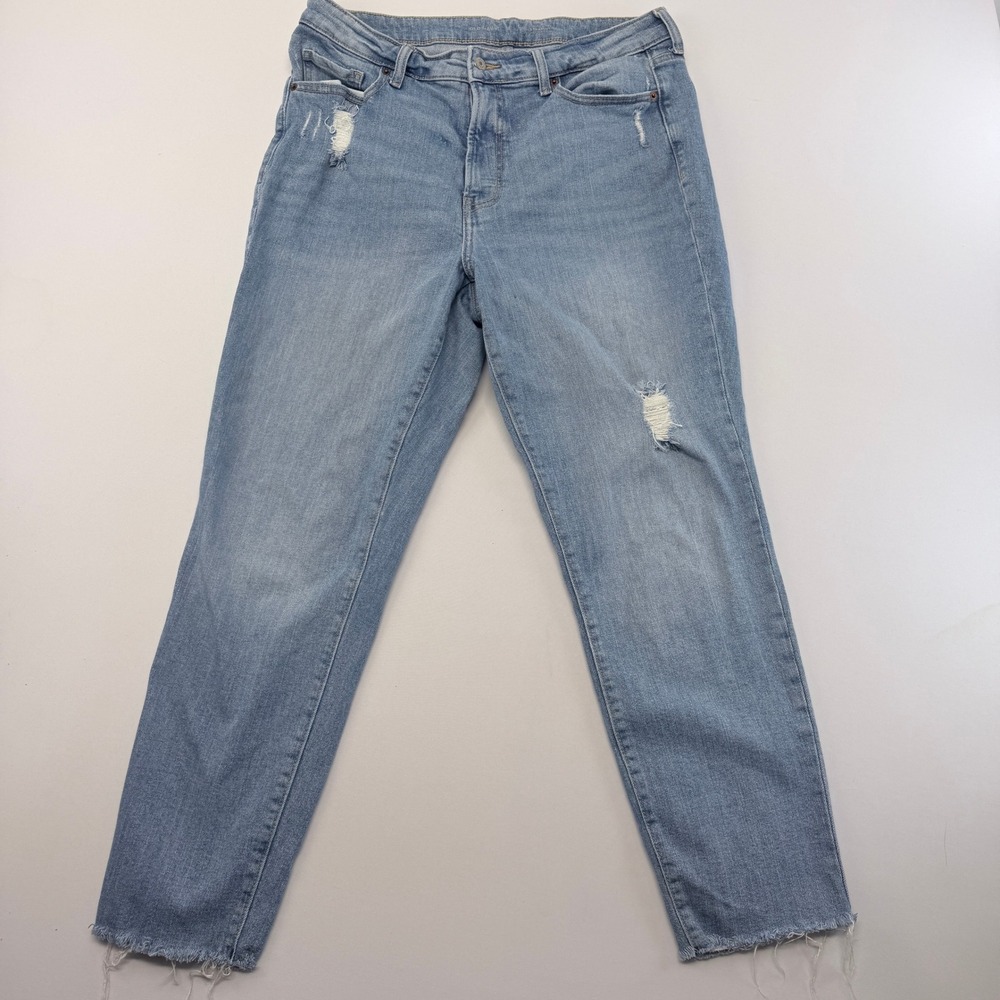 Old Navy OG Straight High Rise Distressed Light Wash Jeans Size 14 Raw Hem
